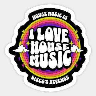 HOUSE MUSIC  - I Love Rainbow circle (white/purple/gold) Sticker
